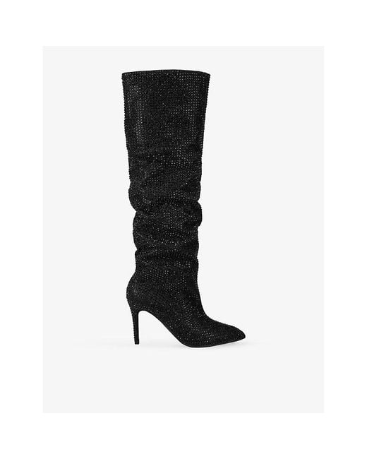 Carvela Kurt Geiger Black Amore Crystal-Embellished Heeled Knee-High Boots