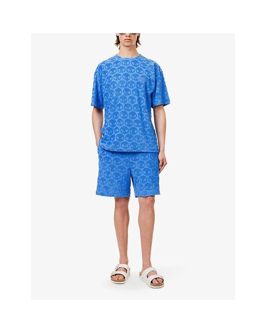 Moschino Blue Branded Drawstring-waist Cotton-blend Jersey Shorts for men