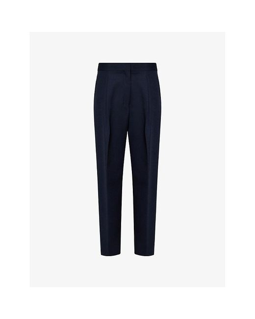 Theory Blue High-Rise Tapered-Leg Wool-Blend Trousers
