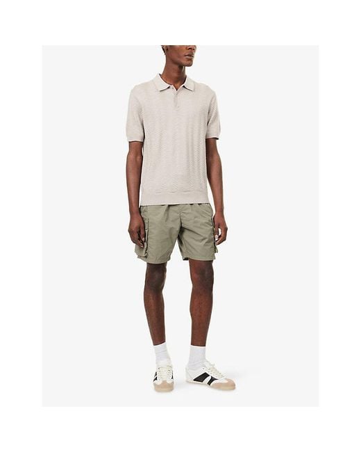 Arne White Arles Wave Textured Woven Polo Shirt for men