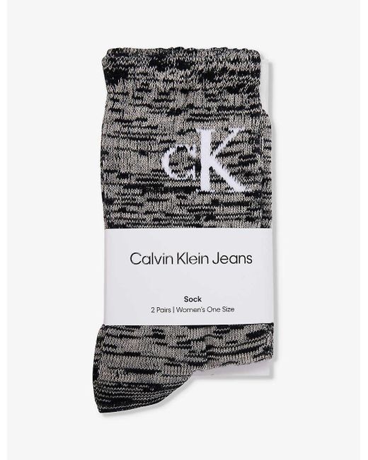 Calvin Klein Gray Branded Crew-length Pack Of Two Cotton-blend Socks