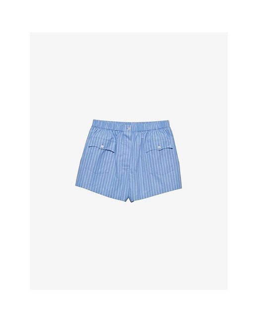 Prada Blue Stripe-Print Elasticated-Waist Cotton-Poplin Shorts