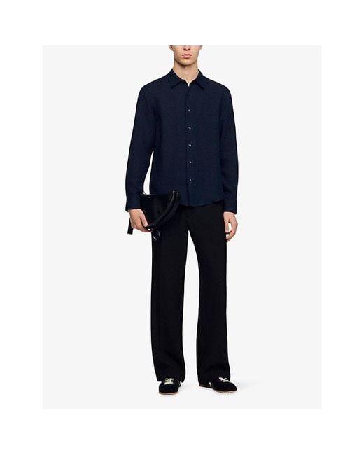 Sandro Blue Relaxed-Fit Long-Sleeve Linen Shirt for men