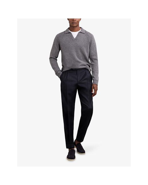 Reiss Blue Cantwell Tapered-Leg Stretch Cotton-Blend Trousers for men
