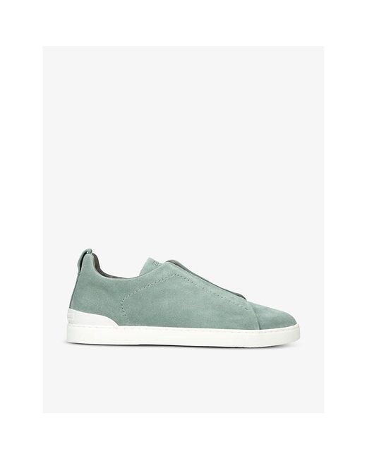 Zegna Green Triple Stitch Panelled Suede Low-top Trainers for men