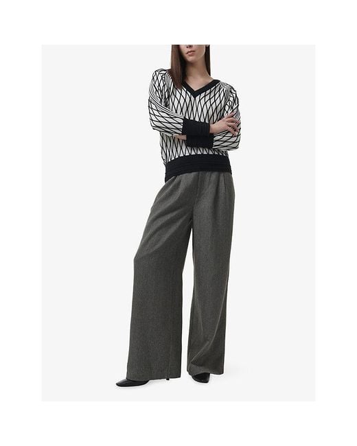 eem Black Argyle-Mesh Textured Knitted Jumper