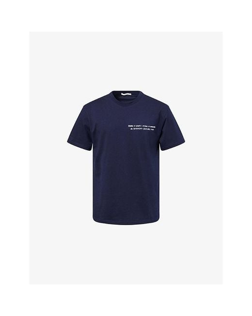 Givenchy Blue Crewneck Text-Logo Cotton T-Shirt for men