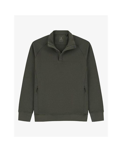 Boggi Green Half-Zip Stretch-Cotton Sweatshirt for men
