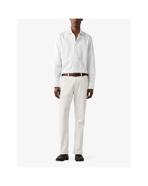 Hackett White Formal Tailored-Fit Long-Sleeve Cotton Shirt for men