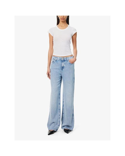 7 For All Mankind Blue Scout Belt-loop Wide-leg Mid-rise Woven Jeans