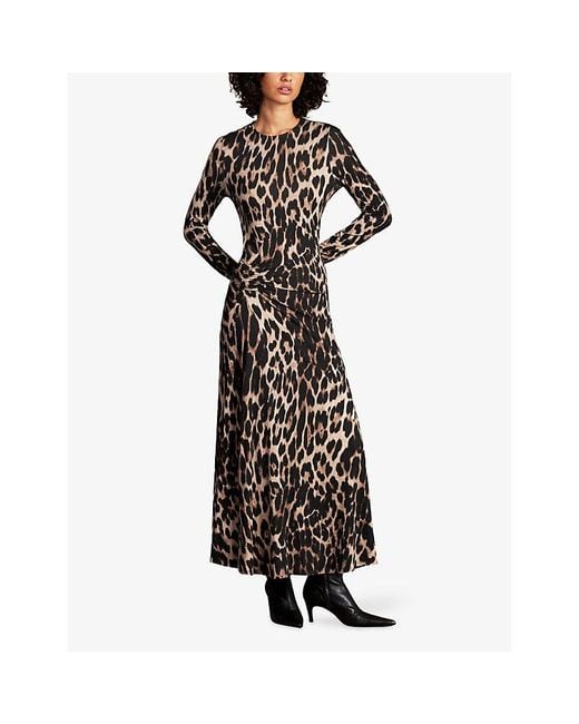 Ro&zo Brown Leopard-Print Long-Sleeve Stretch-Jersey Midi Dress