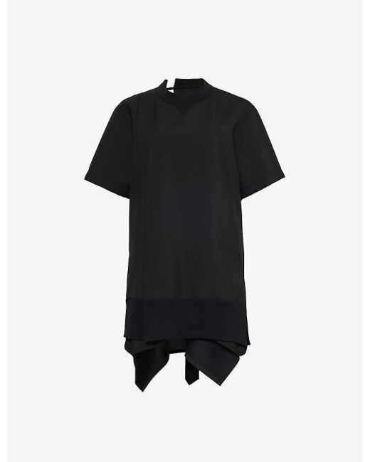 Sacai Black Suiting Asymmetric Relaxed-fit Woven-blend Mini Dress X