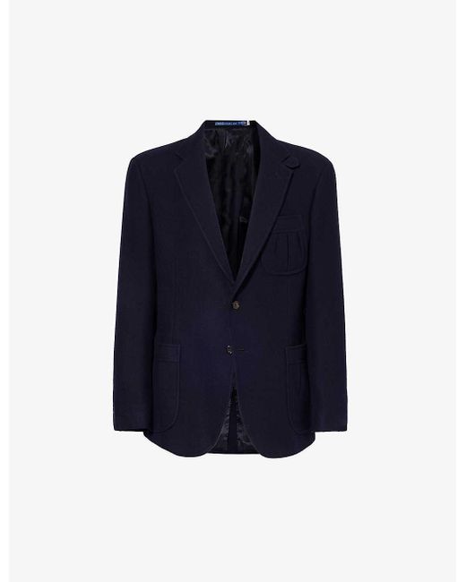 Polo Ralph Lauren Blue Regular-fit Herringbone Cotton, Wool And Cashmere-blend Jacket for men