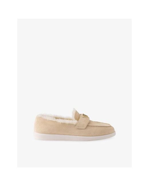 Prada Natural Shearling Suede Loafers