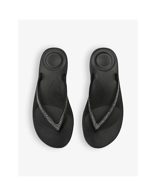 Fitflop Black Iqushion Deluxe Ergonomic Leather Slides