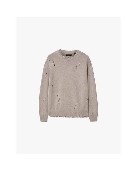 AllSaints Natural Wolf Distressed Long-Sleeve Knitted Jumper for men
