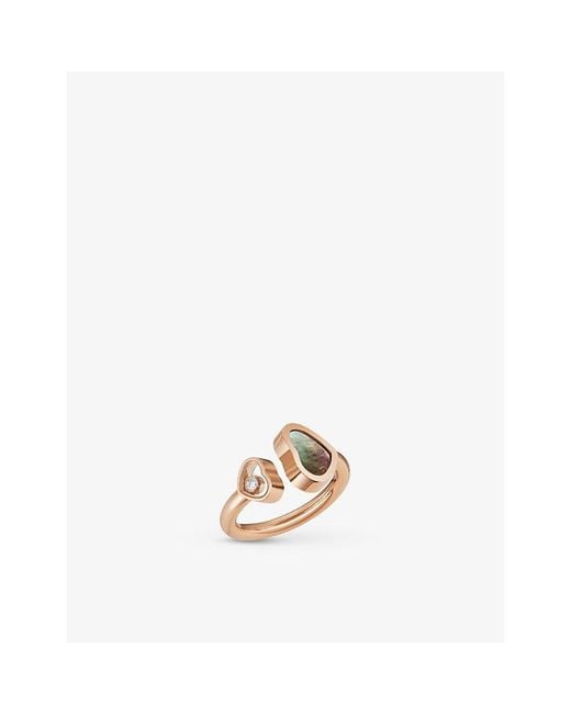 Chopard Metallic Happy Hearts 18Ct Rose- 0.04Ct Diamond And Mother-Of-Pearl Ring