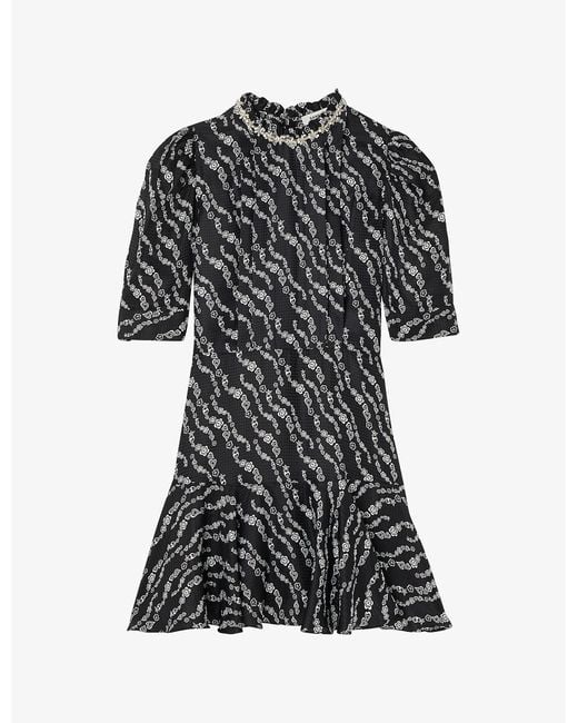 Sandro Suisse Heart-print Satin Mini Dress in Black | Lyst