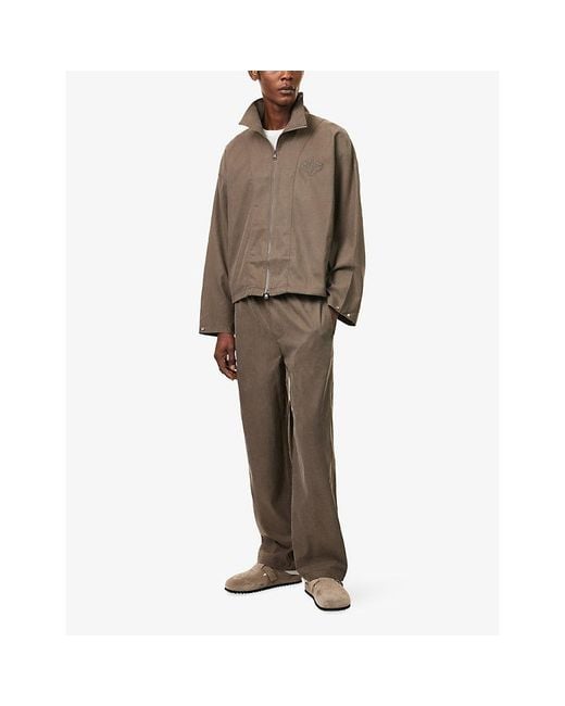 The Couture Club Brown Funnel-Neck Zip-Through Woven Jacket for men