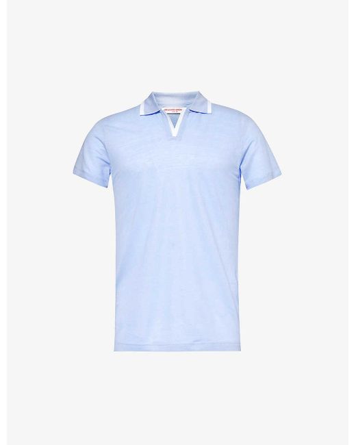 Orlebar Brown Blue Felix Contrast-trim Linen Polo Shirt for men