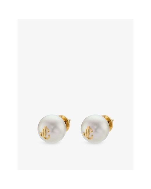 Jimmy Choo White Jc Maxi Pearl Brass Stud Earrings