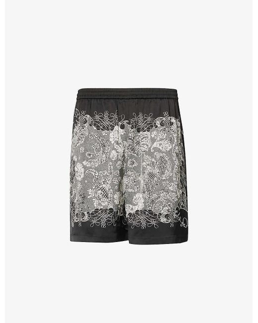 Acne Gray Printed-pattern Relaxed-fit Satin Shorts for men