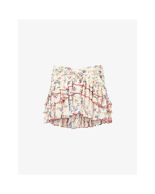 Siedres White Kaia Floral-Print Woven Mini Skirt