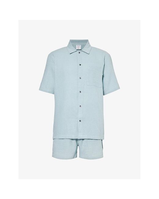 Calvin Klein Blue Aro Branded-tab Relaxed-fit Cotton Pyjamas for men