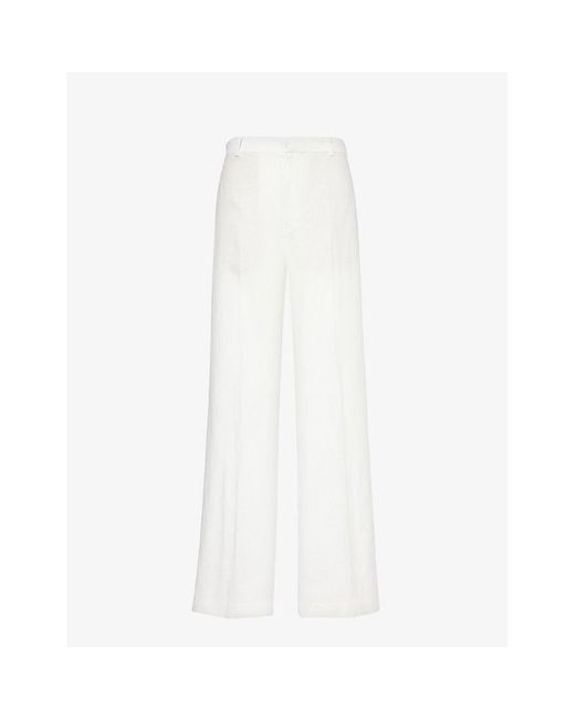 Polo Ralph Lauren White Pressed-crease Wide-leg High-rise Linen Trousers