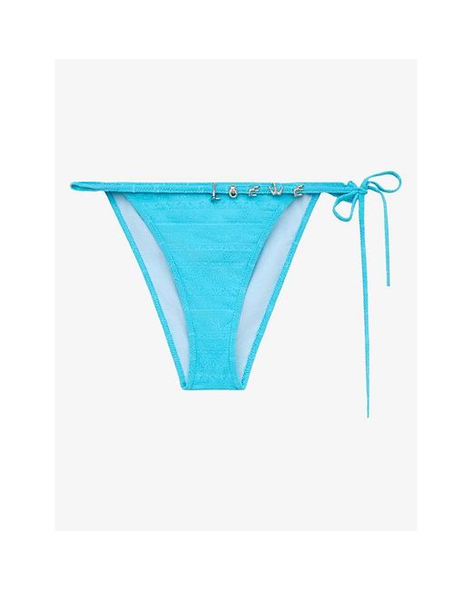 Loewe Blue X Paula's Ibiza Embellished Floral Tanga Bikini Bottoms