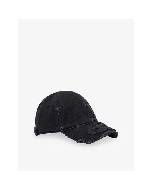 DIESEL Black Distressed Logo-Patch Cotton-Twill Cap for men