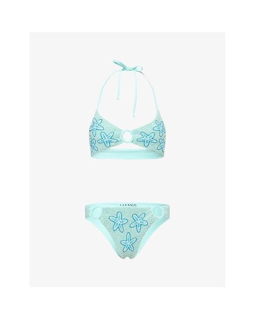 Oceanus Blue Mias Marina Rhinestone-Embellished Bikini