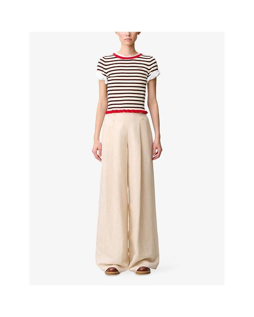 Claudie Pierlot Natural Tailored Wide-Leg Linen-Blend Trousers