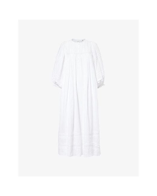 Skall Studio White Florentine Embroidered Cotton Midi Dress