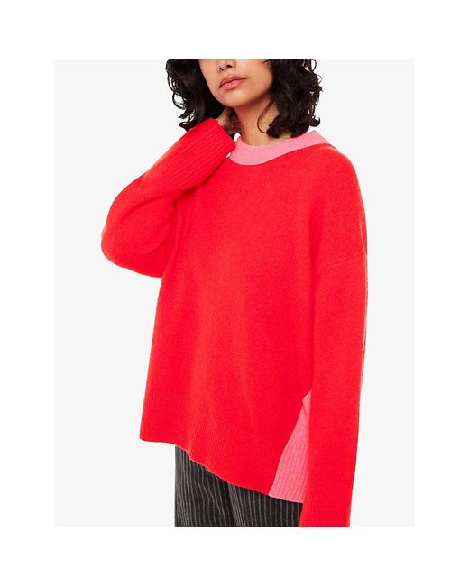 Whistles Red Colour-block Relaxed-fit Stretch-wool Jumper