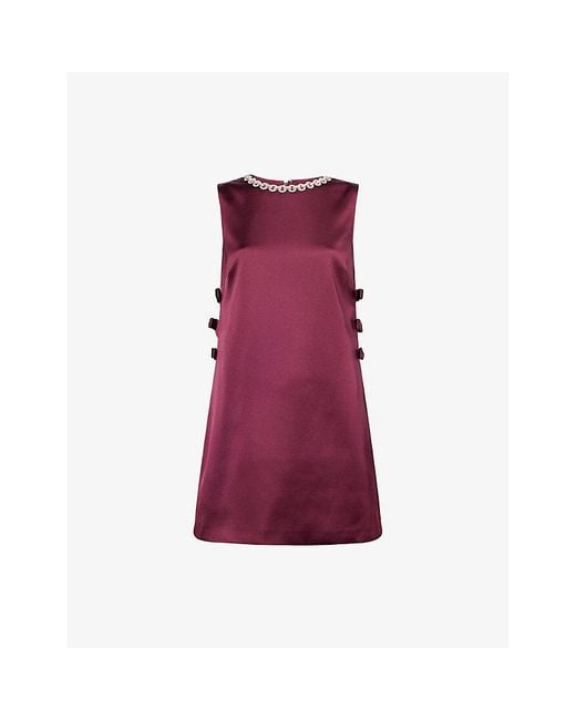 Self-Portrait Purple Crystal-Chain Cut-Out Satin Mini Dress