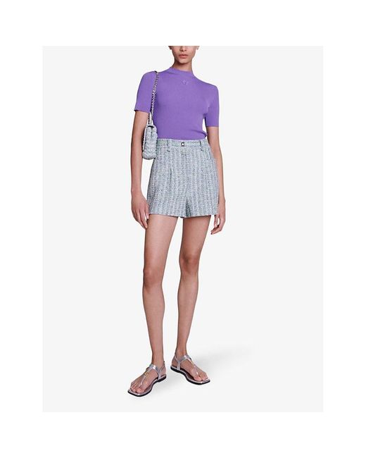 Maje Blue Patch-pocket Regular-fit Tweed Shorts