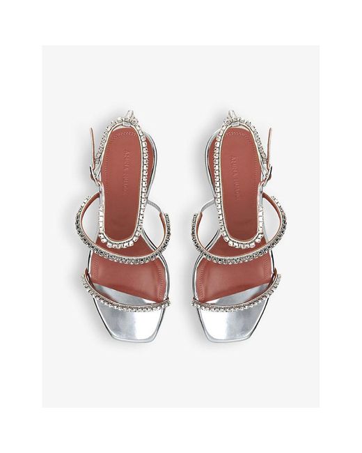 AMINA MUADDI White Gilda Crystal-embellished Metallic-leather Heeled Sandals