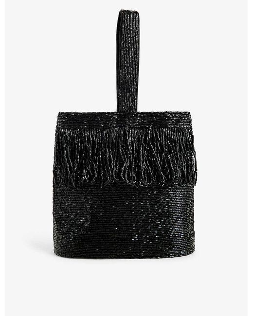 Rixo Black Zenni Bead-embellished Silk Top-handle Bag