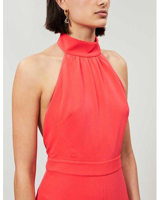 Ted Baker Synthetic Tallise Halterneck Wide-leg Crepe Jumpsuit in Coral (Pink) - Lyst