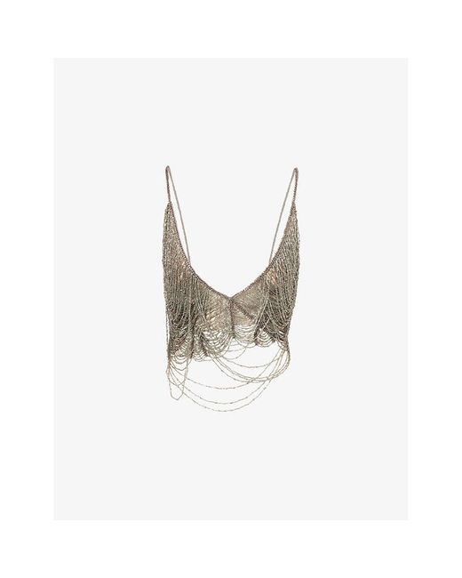 The Attico White Chandelier Sleeveless Mesh Crop Top
