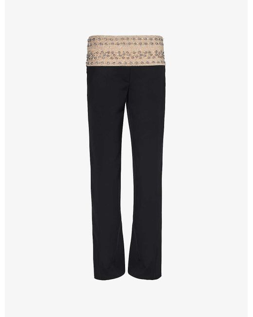 Stella McCartney Black Crystal Belt Bead-embellished Mid-rise Straight-leg Wool Trousers