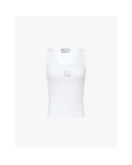 Sporty & Rich White For '47 X The New York Yankees Krystal Cropped Cotton-Jersey Tank Top