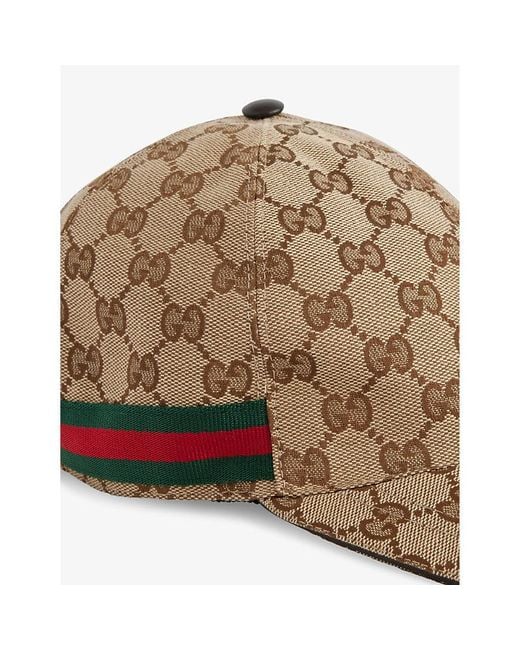 Gucci Brown Monogram-Pattern Striped-Trim Woven Cap