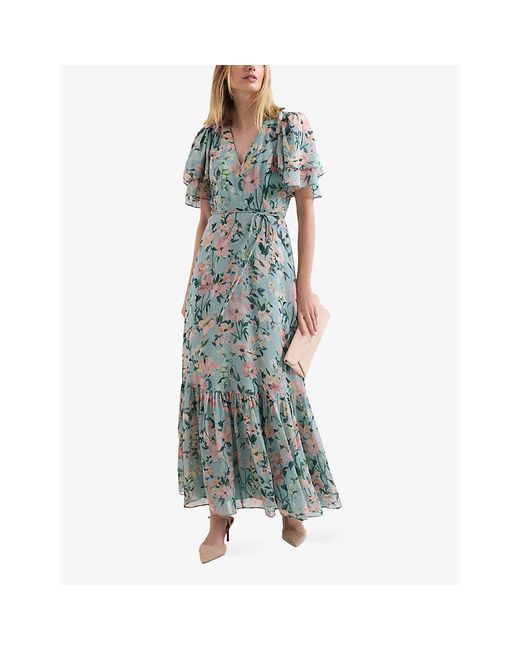 Phase Eight Blue Floral-Print Woven Midi Dress