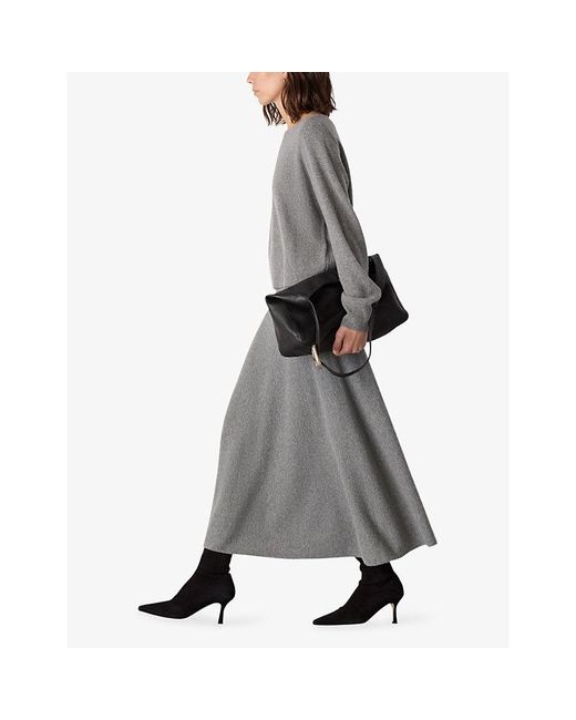 Whistles Gray A-Line Knitted Wool Midi Skirt