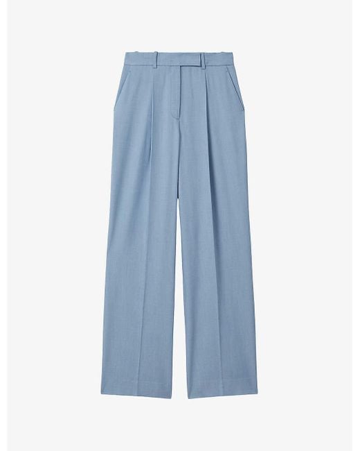 Reiss Blue June Pleated Wide-leg Mid-rise Woven Trousers