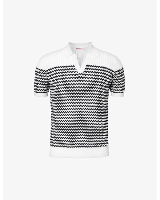 Orlebar Brown White Canet Stripe Cotton-knitted Polo Shirt for men