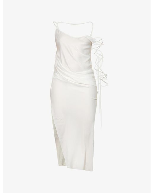 DI PETSA White Undressing Semi-sheer Recycled-polyester Blend Midi Dress