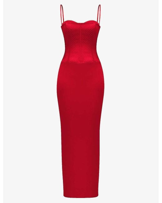 House Of Cb Shani Corset-bodice Satin Maxi Dress in Red | Lyst UK